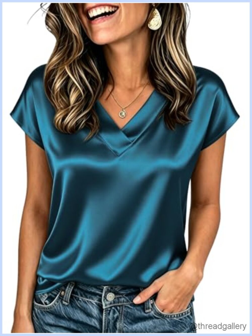 Silk Satin Short Sleeve Blouse V Neck Shirt Business Casual Top